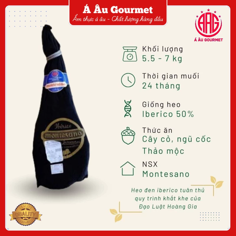 Đùi heo muối Iberico Cebo Montesano có xương 24 tháng KG đùi trước